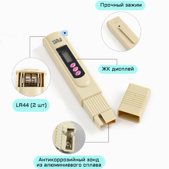 Солемер (TDS-метр), тестер качества воды с термометром