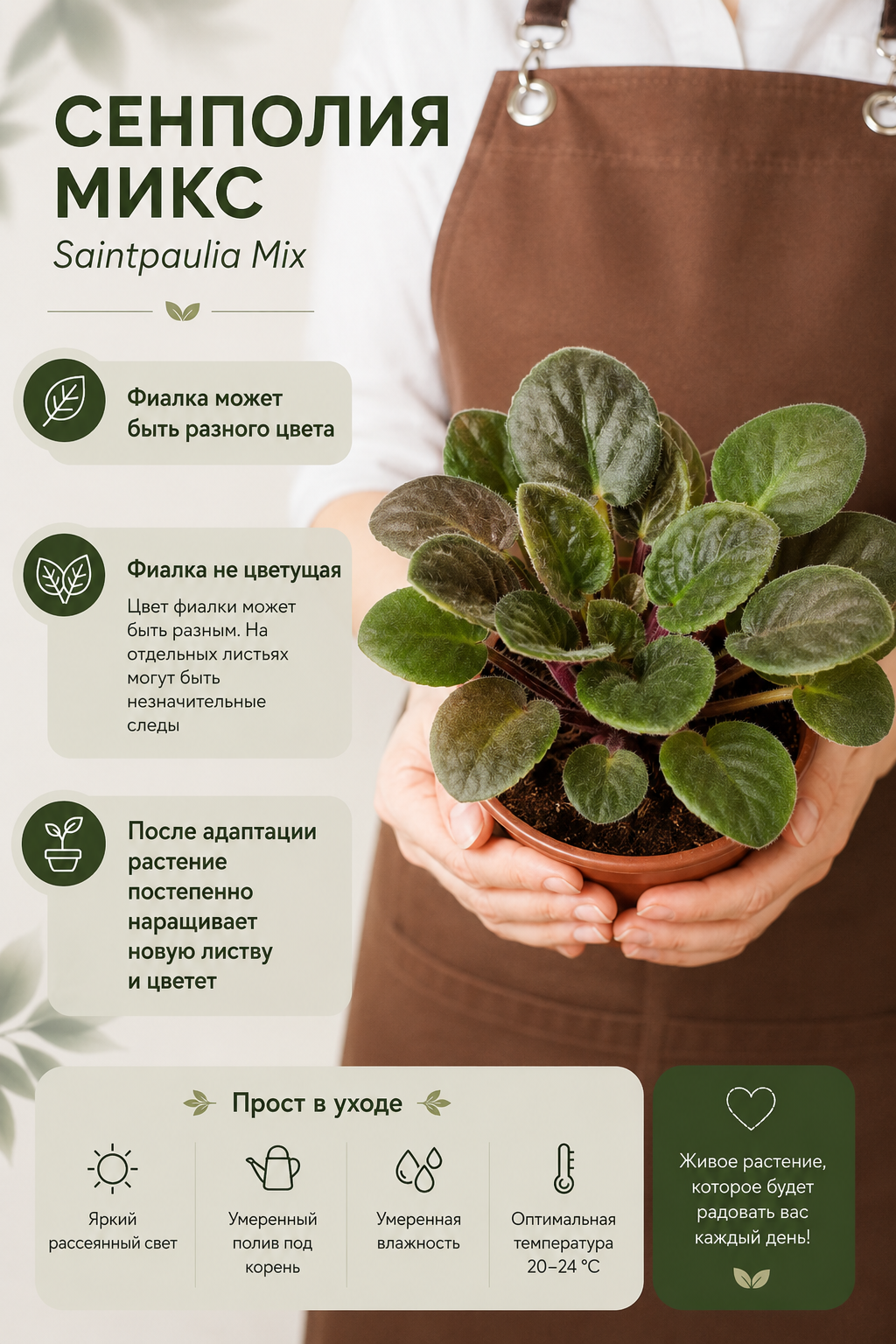 Сенполия, или Фиалка Микс D9см (РОСТОК)
