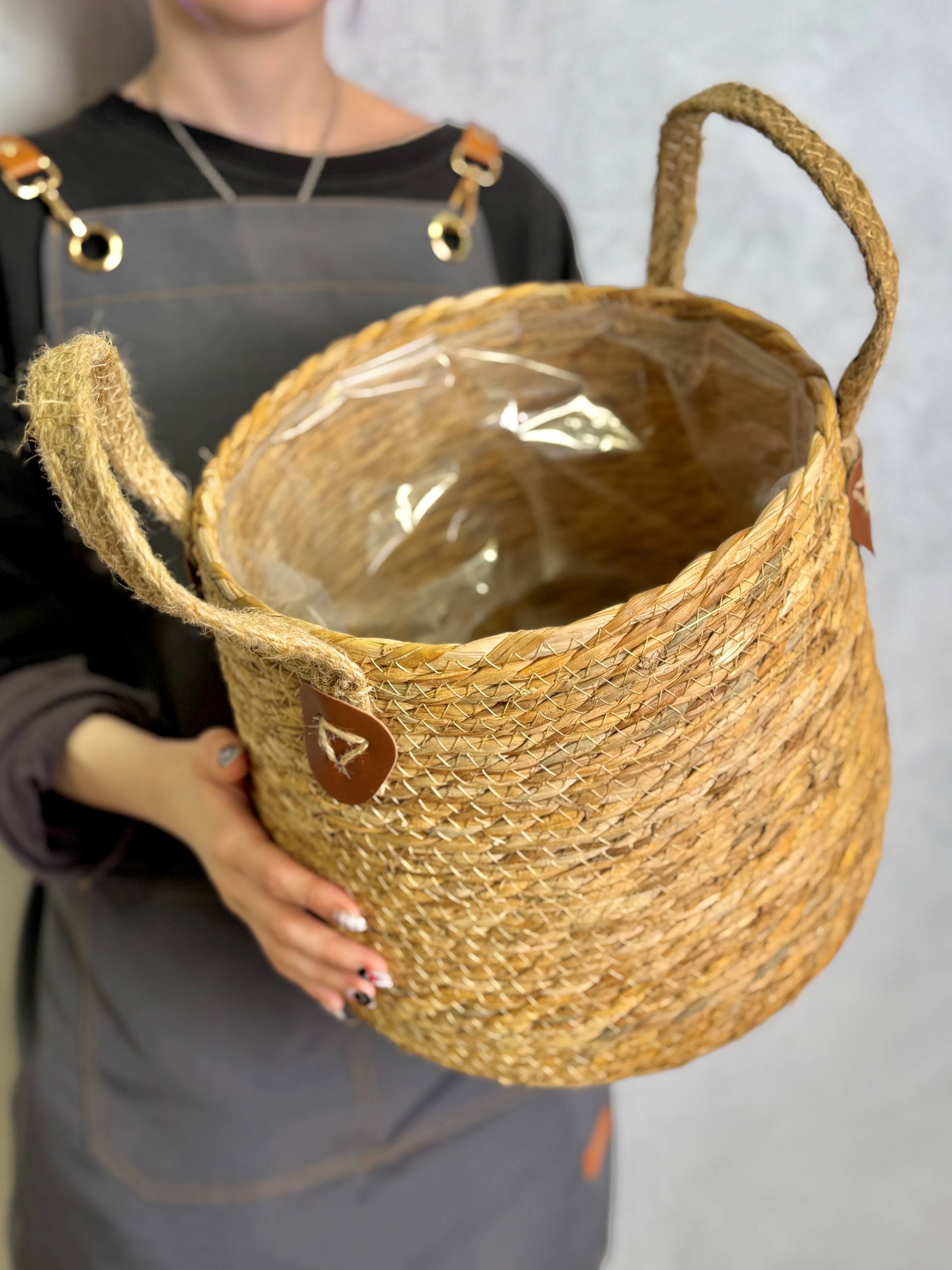 Джутовый горшок - корзина для растений (цветов), размер S