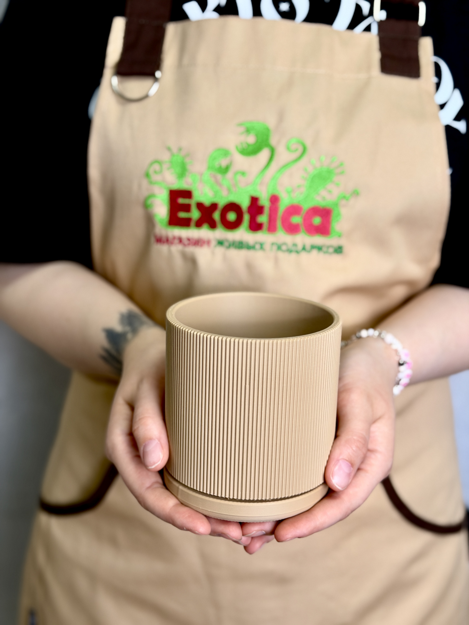 Горшок песочный беж с поддоном Exotica Nordic D9см